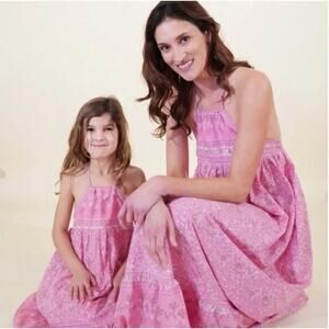 Fox in Gown Bella Cotton Halter Tiered Maxi Dress Pink Gold XS